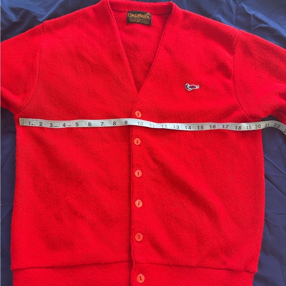 Vtg 60s 70s Sweater TURTLE Logo Red Mid Century Cardigan Challenger MENS M - Picture 5 of 8